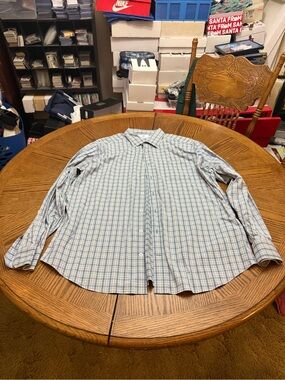 Southern Tide Blue and White Performance Plaid Dress Shirt